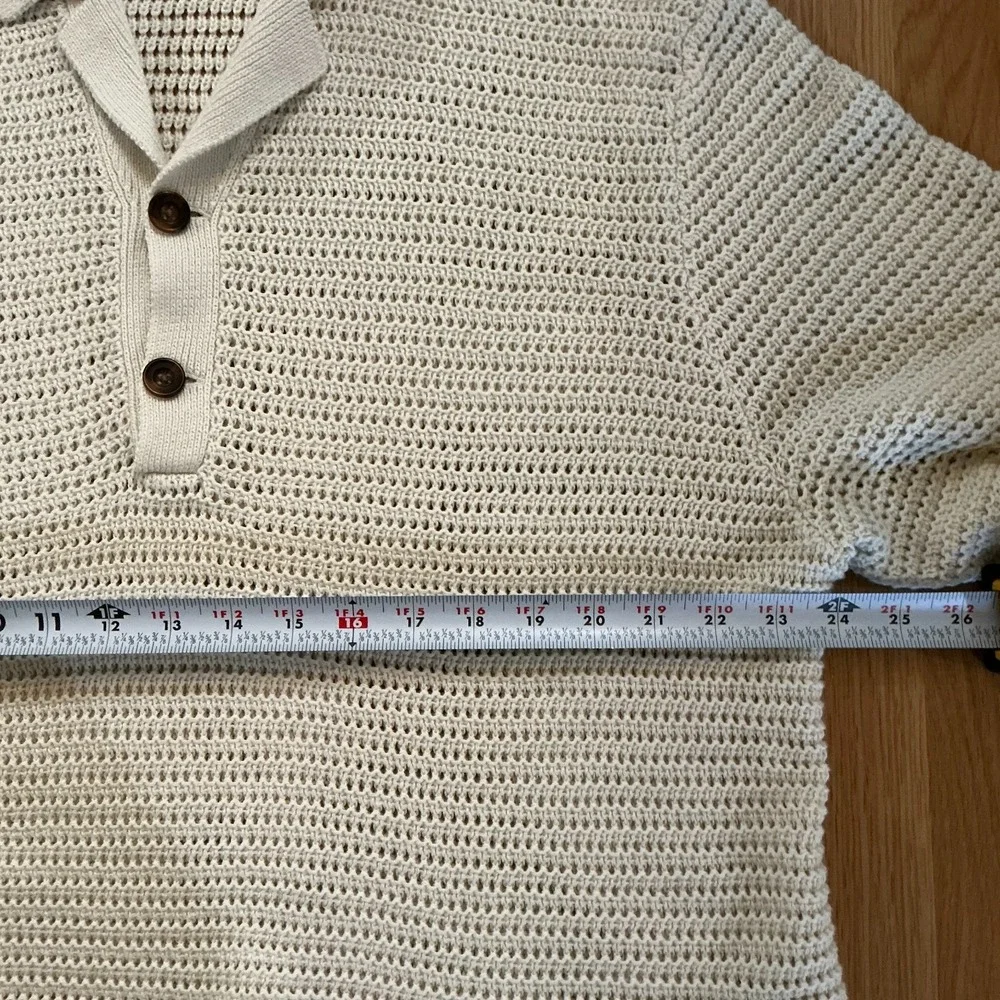 Abercrombie & Fitch Open Knit Polo Ivory XL Cotton Resort Grandpa Core Luxury - Picture 5 of 6